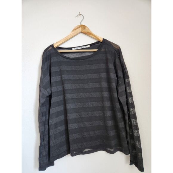 Michael Stars Sheer Striped Long Sleeve Top in Charcoal | Size OS - Picture 1 of 7
